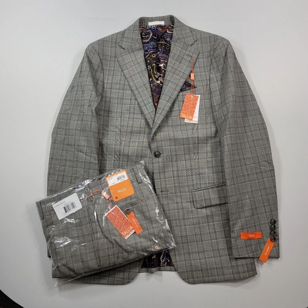 Tallia‎ Slim-Fit Wool Suit Mens 38L 2 Piece Pants 32x32 Cream Brown $600 NEW